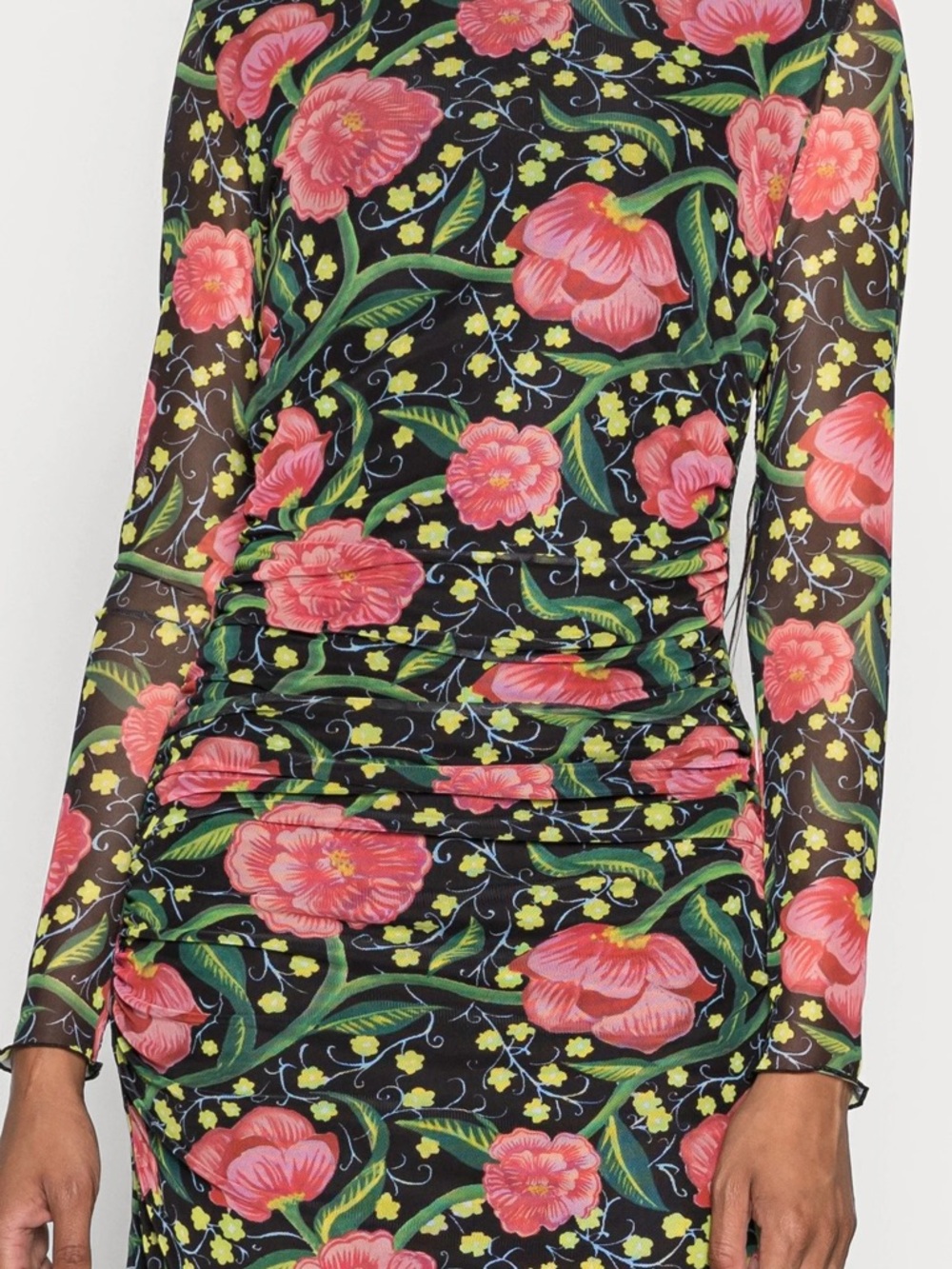 Desigual Black Floral Long-Sleeve Dress with Pink Flowers - Picture 2 of 5